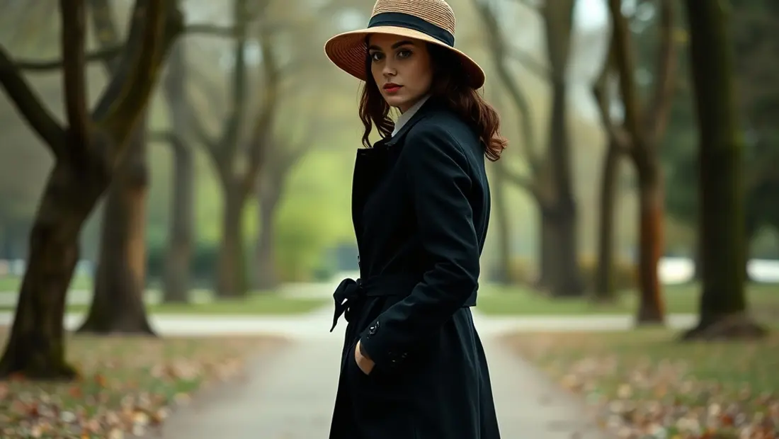 Femme dans un parc avec un trench noir