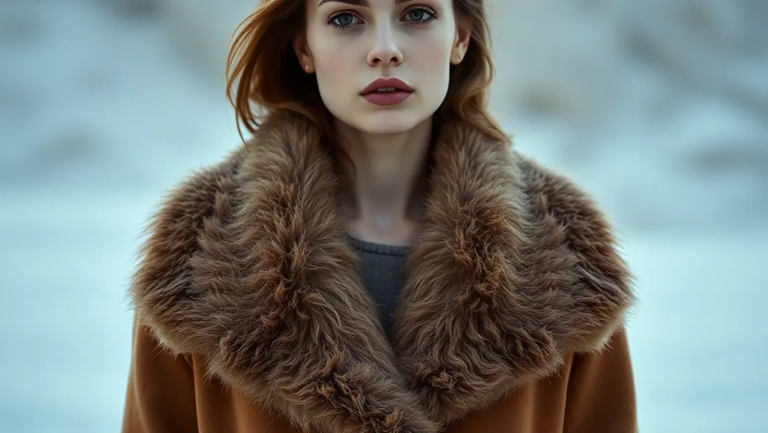 Une femme vêtue d'un manteau camel avec col en fourrure